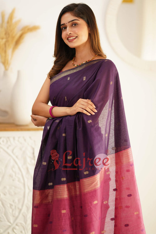 Palatinate Purple Maheshawari Cotton Silk Saree - Shop authentic Indian Women's Fashion by Silk Folks