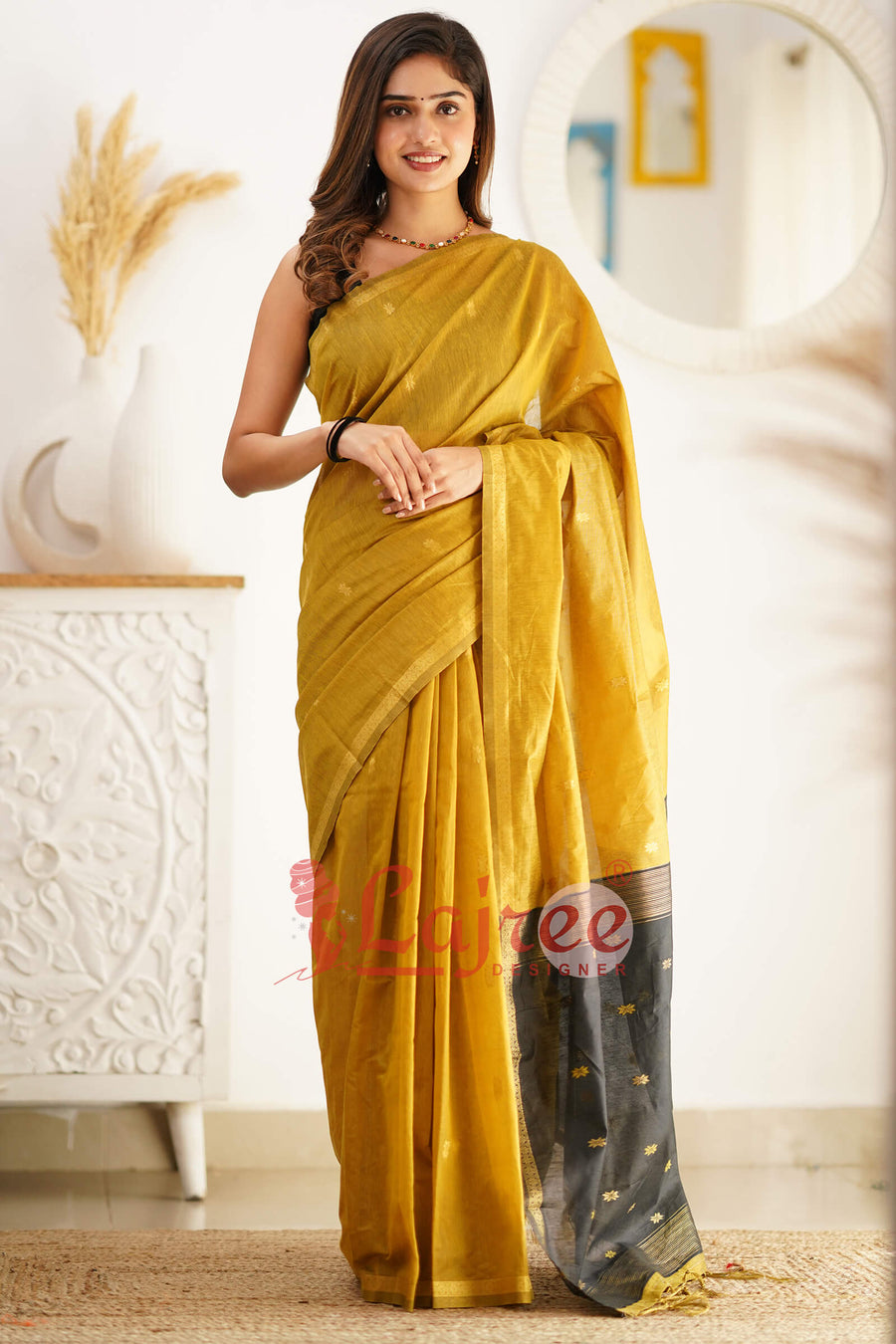 Wonderful Mehndi Cotton Silk Saree With Extraordinary Blouse Piece - Shop authentic Indian Women's Fashion by Silk Folks