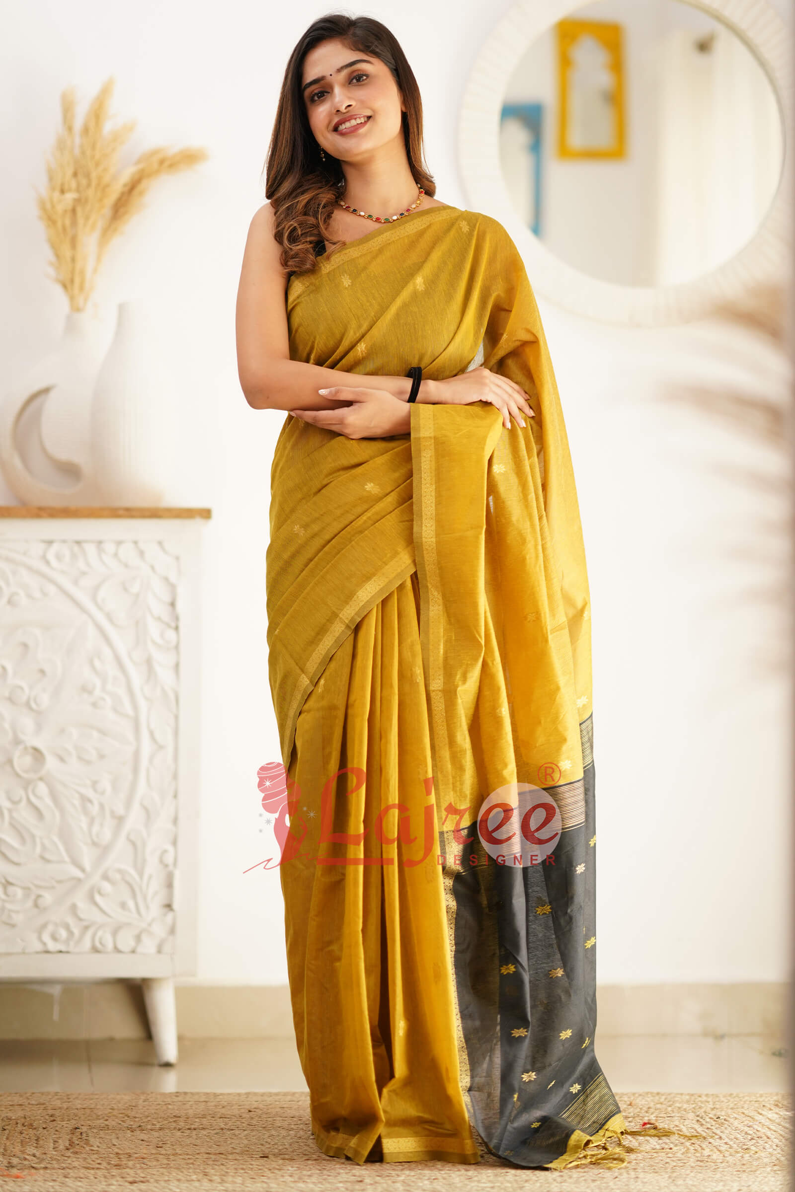 Wonderful Mehndi Cotton Silk Saree With Extraordinary Blouse Piece - Shop authentic Indian Women's Fashion by Silk Folks