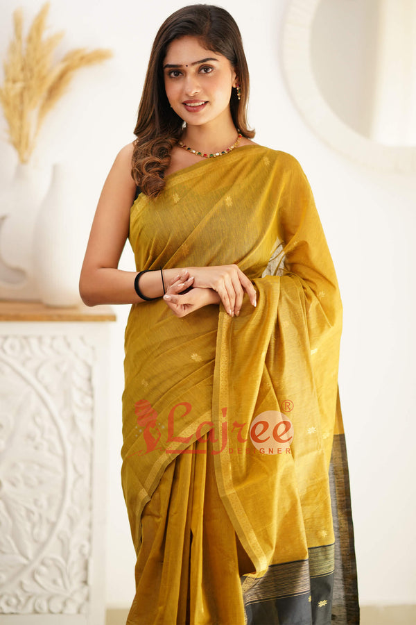 Wonderful Mehndi Cotton Silk Saree With Extraordinary Blouse Piece - Shop authentic Indian Women's Fashion by Silk Folks