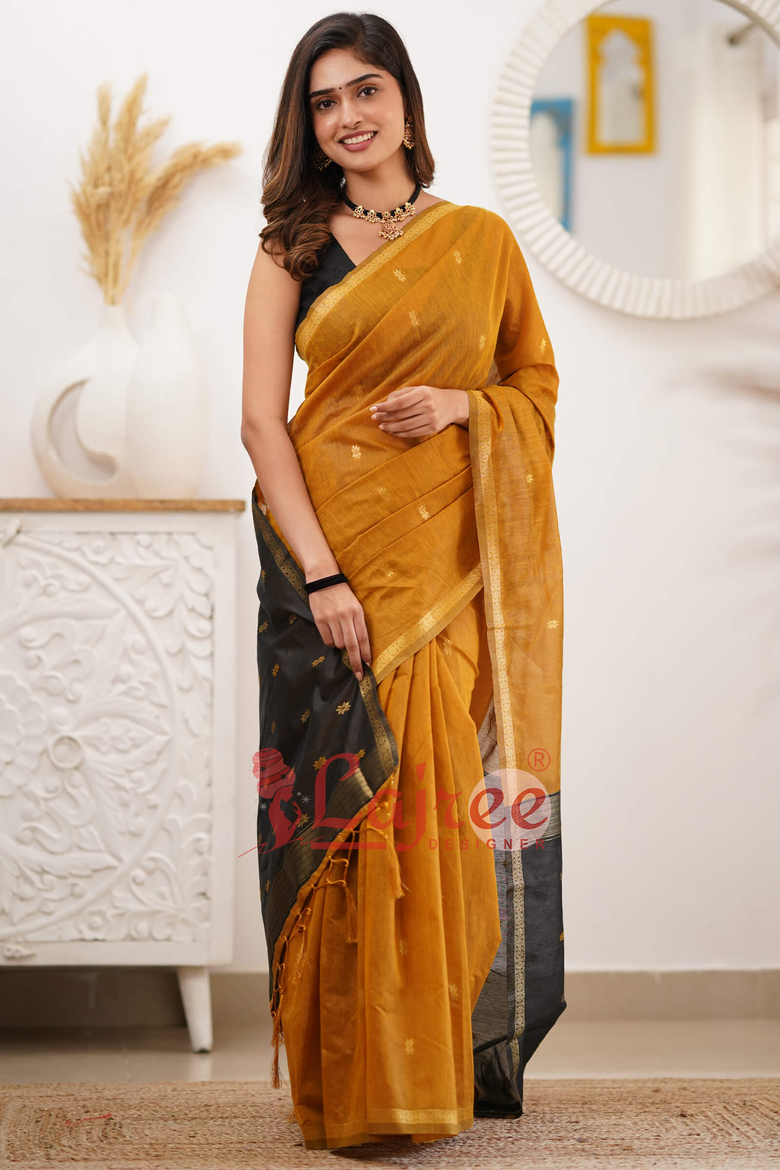 Magnificat  Mustard Cotton Silk Saree With Imbrication Blouse Piece - Shop authentic Indian Women's Fashion by Silk Folks