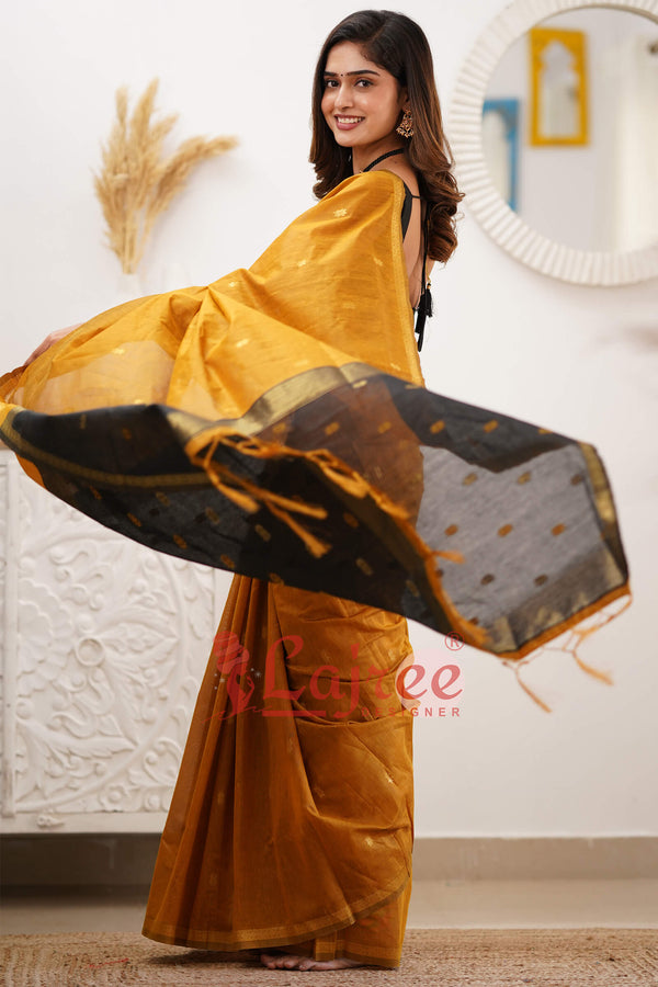 Magnificat  Mustard Cotton Silk Saree With Imbrication Blouse Piece - Shop authentic Indian Women's Fashion by Silk Folks