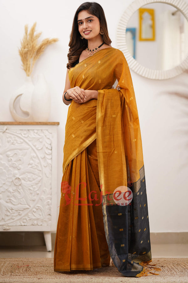 Magnificat  Mustard Cotton Silk Saree With Imbrication Blouse Piece - Shop authentic Indian Women's Fashion by Silk Folks