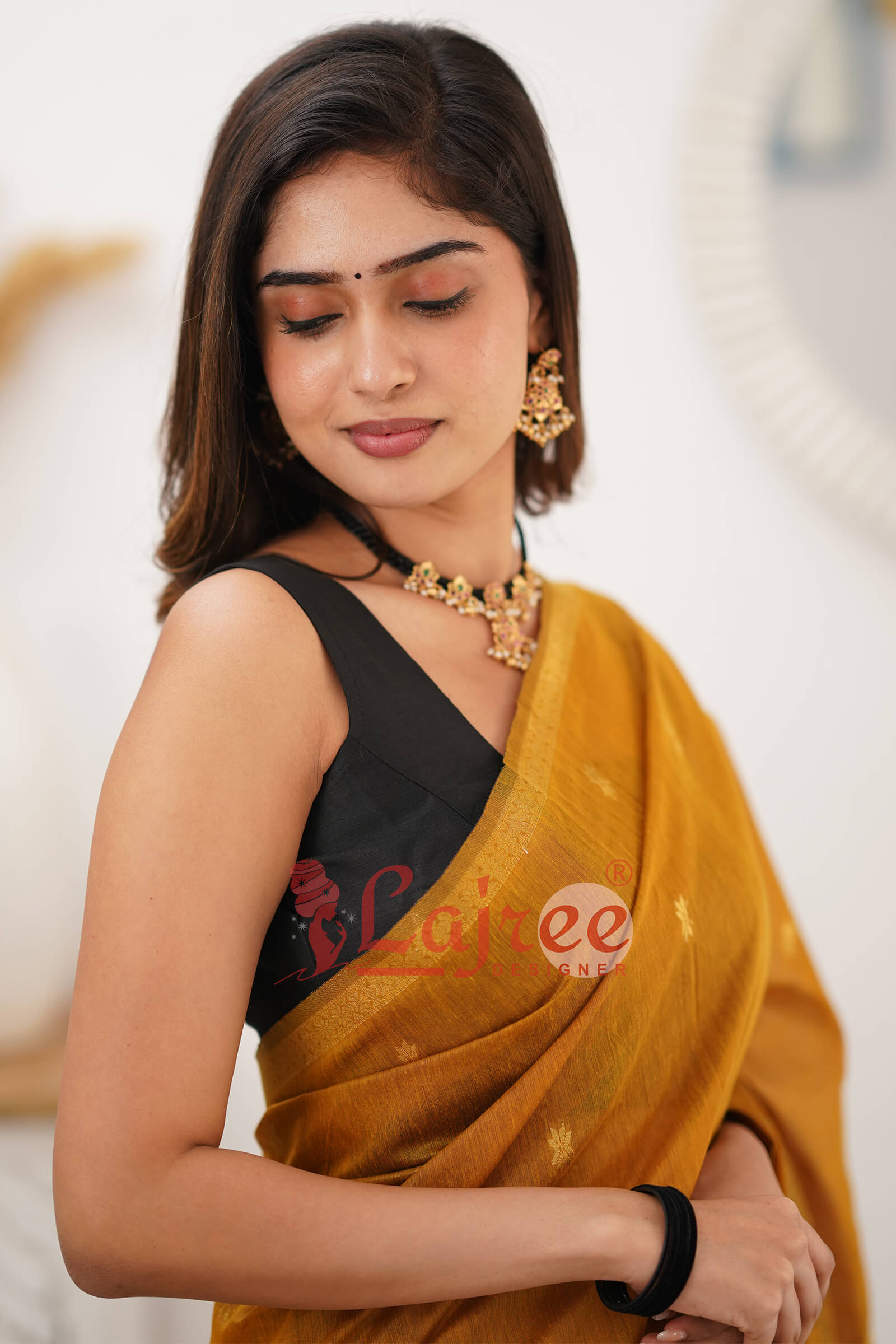 Pumpkin Mustard Maheshawari Cotton Silk Saree - Shop authentic Indian Women's Fashion by Silk Folks