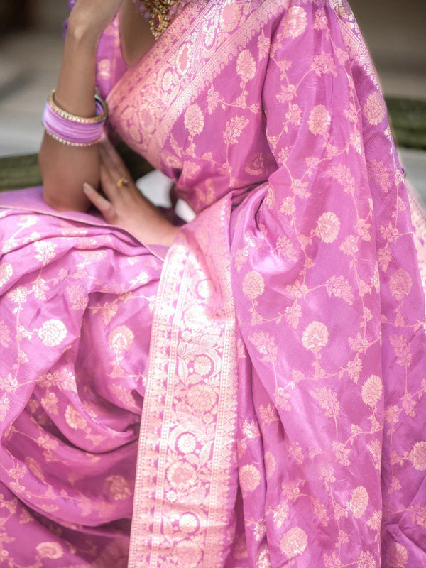 Glorious Baby Pink Soft Silk Saree With Opulent Blouse Piece - Shop authentic Indian Women's Fashion by Silk Folks