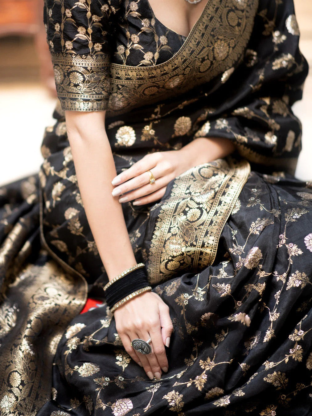 Fairytale Black Soft Silk Saree With Jazzy Blouse Piece - Shop authentic Indian Women's Fashion by Silk Folks