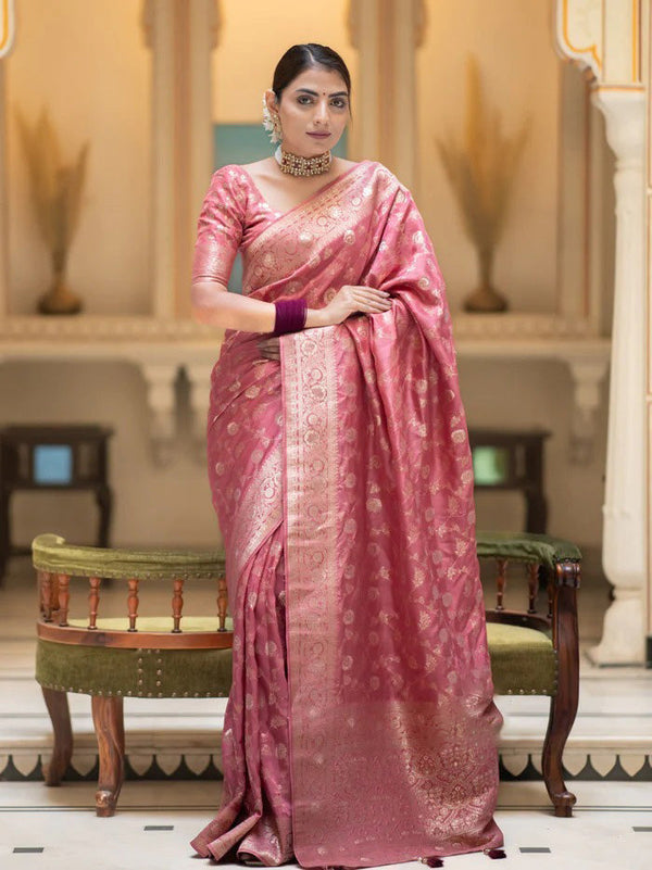 Amazing Pink Soft Silk Saree With Elegant Blouse Piece - Shop authentic Indian Women's Fashion by Silk Folks