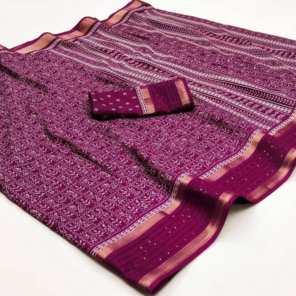 Marvellous Wine Digital Printed Dola Silk Saree With Amazing Blouse Pi - Shop authentic Indian Women's Fashion by Silk Folks