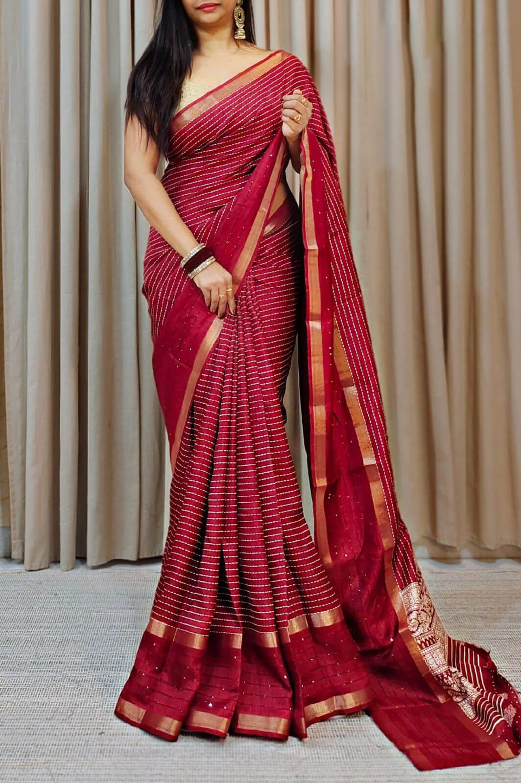 Incredible Red Digital Printed Dola Silk Saree With Epiphany Blouse Pi - Shop authentic Indian Women's Fashion by Silk Folks