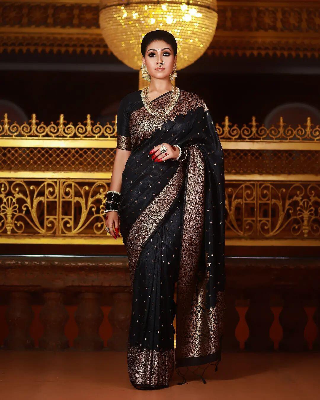 A dreamy Black Soft Banarasi silk saree With Lissome Blouse Piece - Shop authentic Indian Women's Fashion by Silk Folks