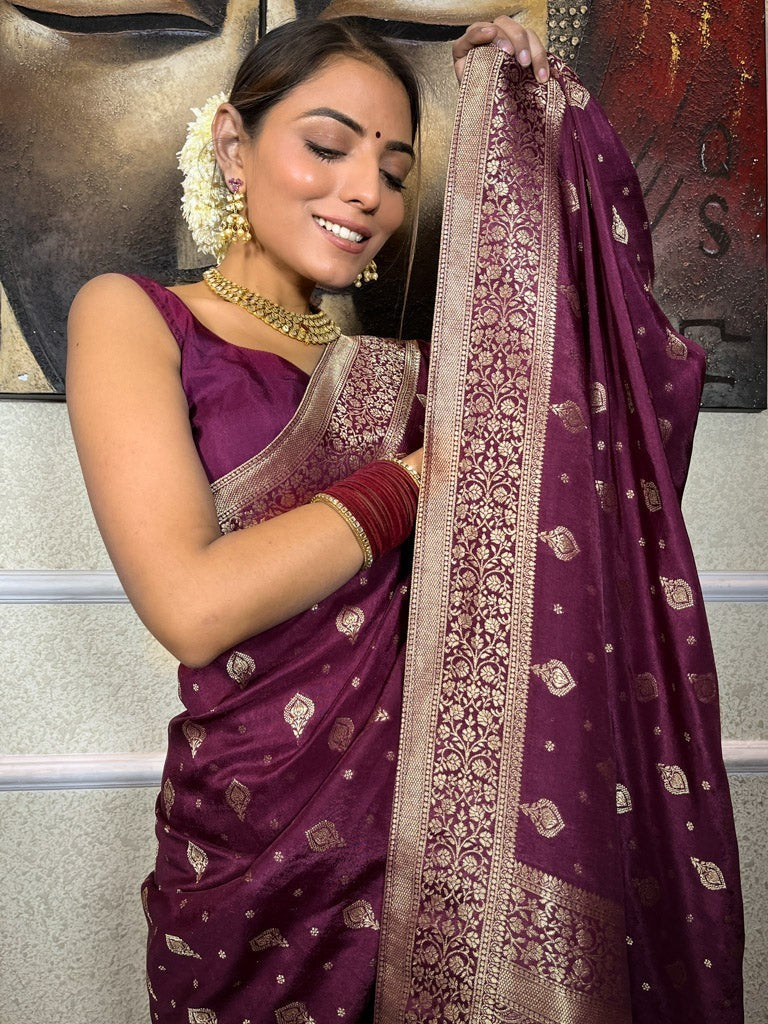 Extraordinary Wine Soft Silk Saree With Seraglio Blouse Piece - Shop authentic Indian Women's Fashion by Silk Folks