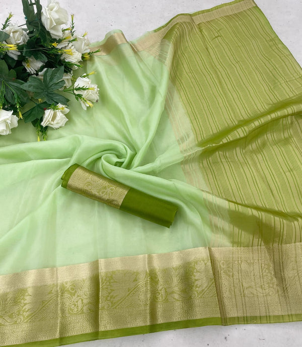 Comely Pista Orgenza Silk Saree With Conflate Blouse Piece