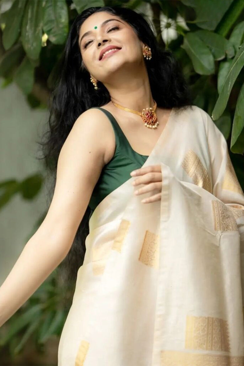 Ephemeral Beige Soft Silk Saree With Devastating Blouse Piece - Shop authentic Indian Women's Fashion by Silk Folks