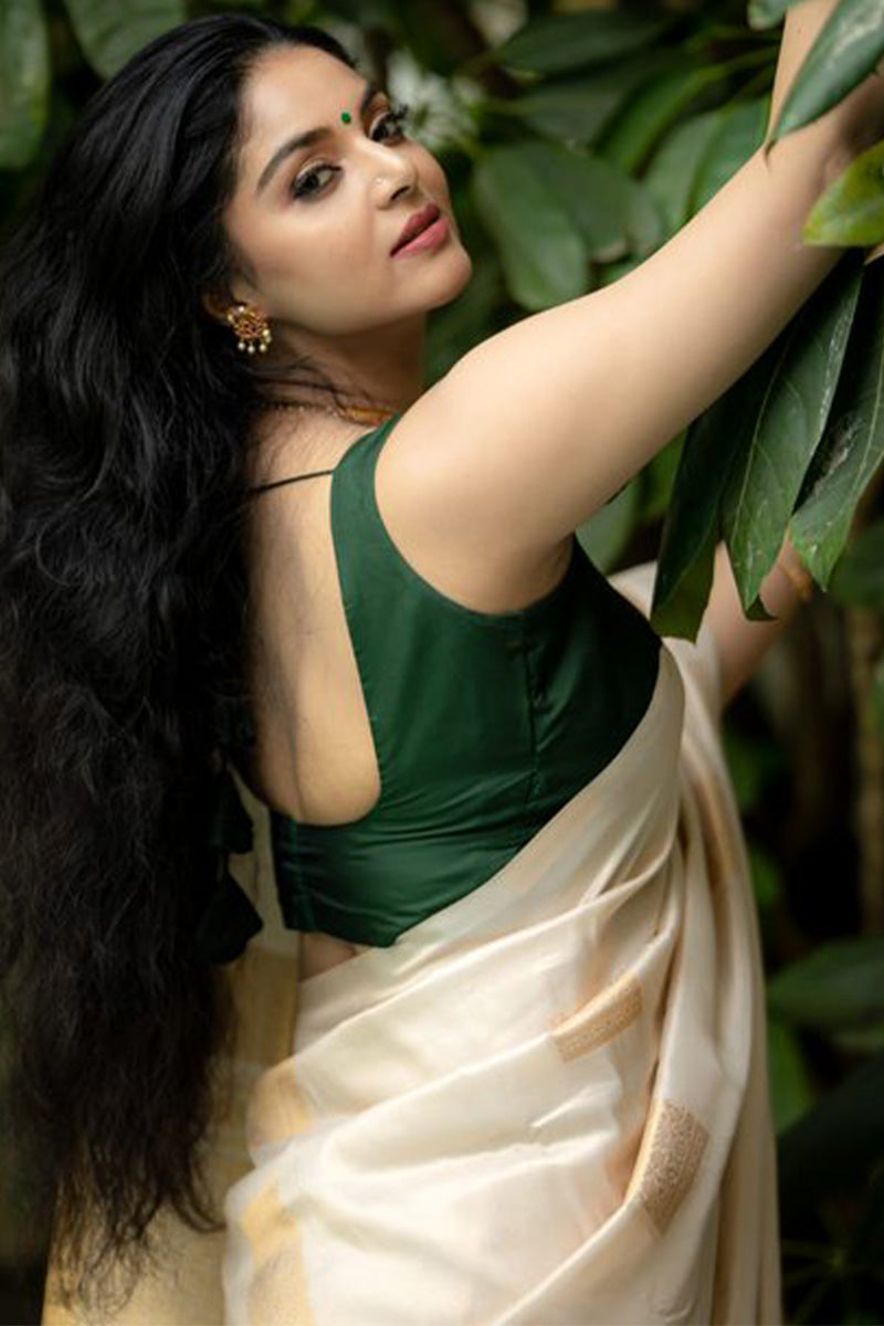 Ephemeral Beige Soft Silk Saree With Devastating Blouse Piece - Shop authentic Indian Women's Fashion by Silk Folks