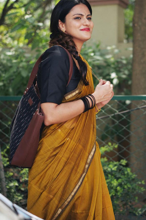 Precious Mustard Cotton Silk Saree With Glorious Blouse Piece - Shop authentic Indian Women's Fashion by Silk Folks