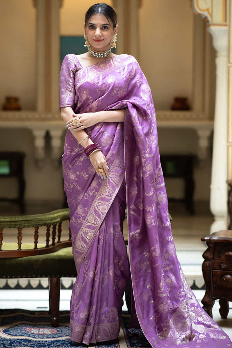Arresting Lavender Soft Silk Saree With Beautiful Blouse Piece - Shop authentic Indian Women's Fashion by Silk Folks