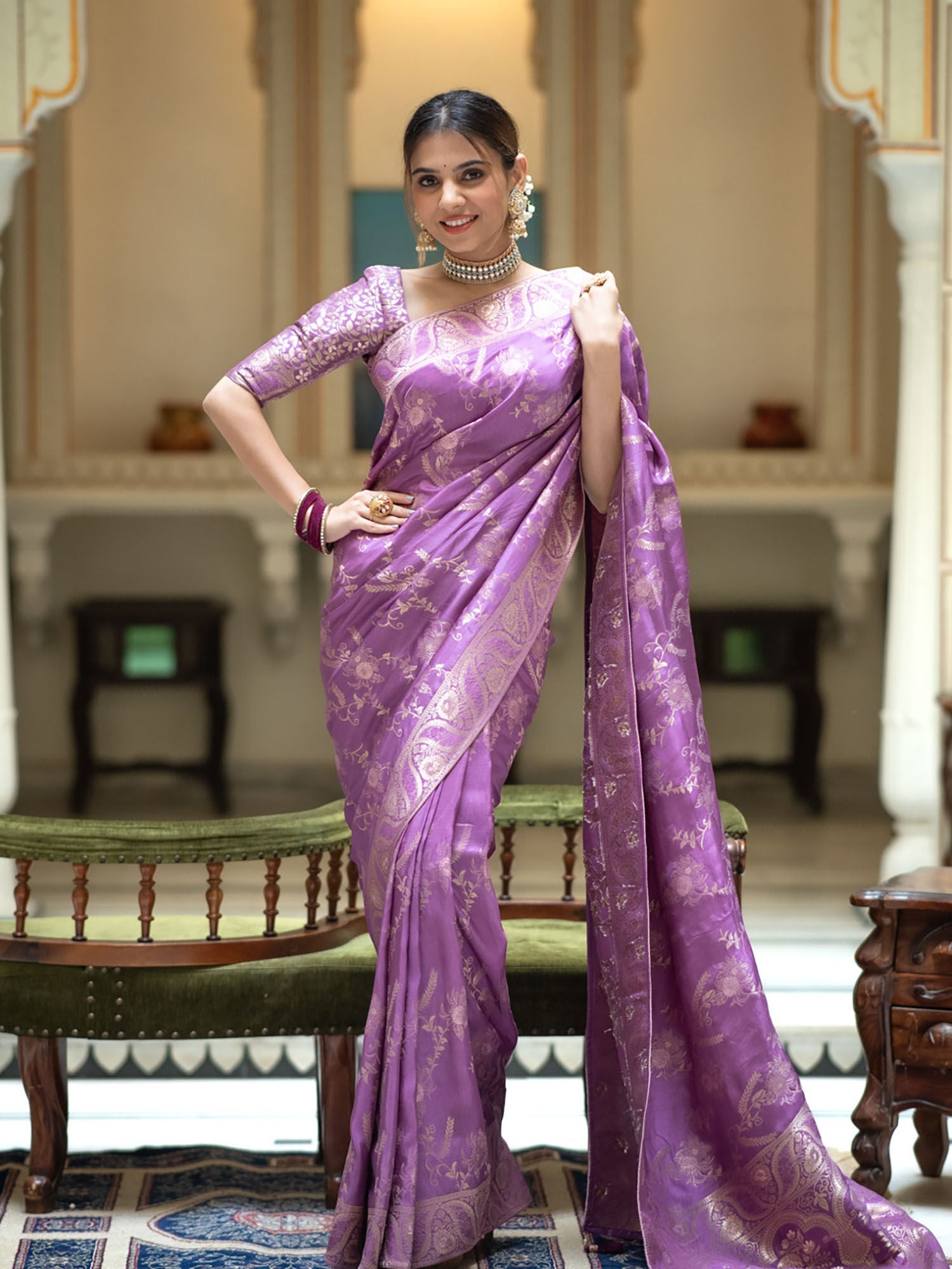 Arresting Lavender Soft Silk Saree With Beautiful Blouse Piece - Shop authentic Indian Women's Fashion by Silk Folks