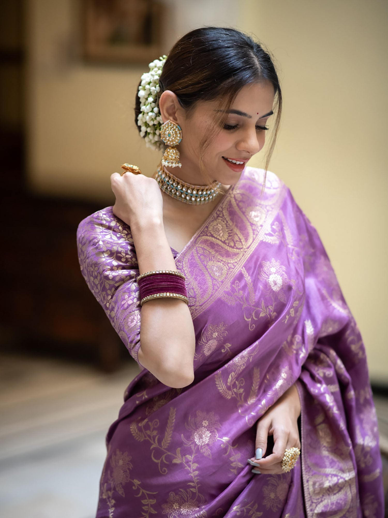Arresting Lavender Soft Silk Saree With Beautiful Blouse Piece - Shop authentic Indian Women's Fashion by Silk Folks
