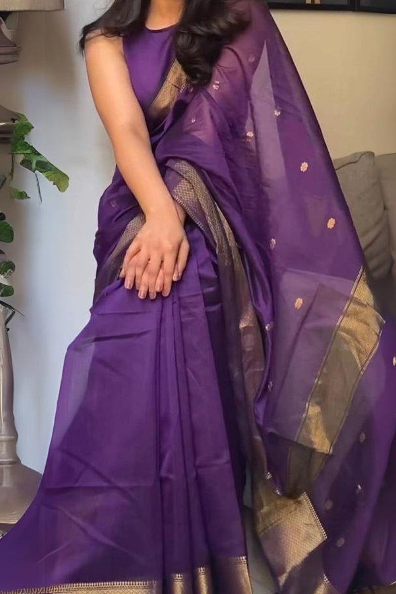Pretty Purple Cotton Silk Saree With Sizzling Blouse Piece - Shop authentic Indian Women's Fashion by Silk Folks