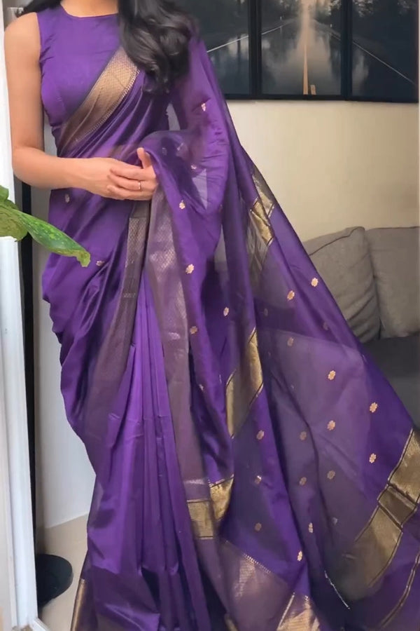 Pretty Purple Cotton Silk Saree With Sizzling Blouse Piece - Shop authentic Indian Women's Fashion by Silk Folks