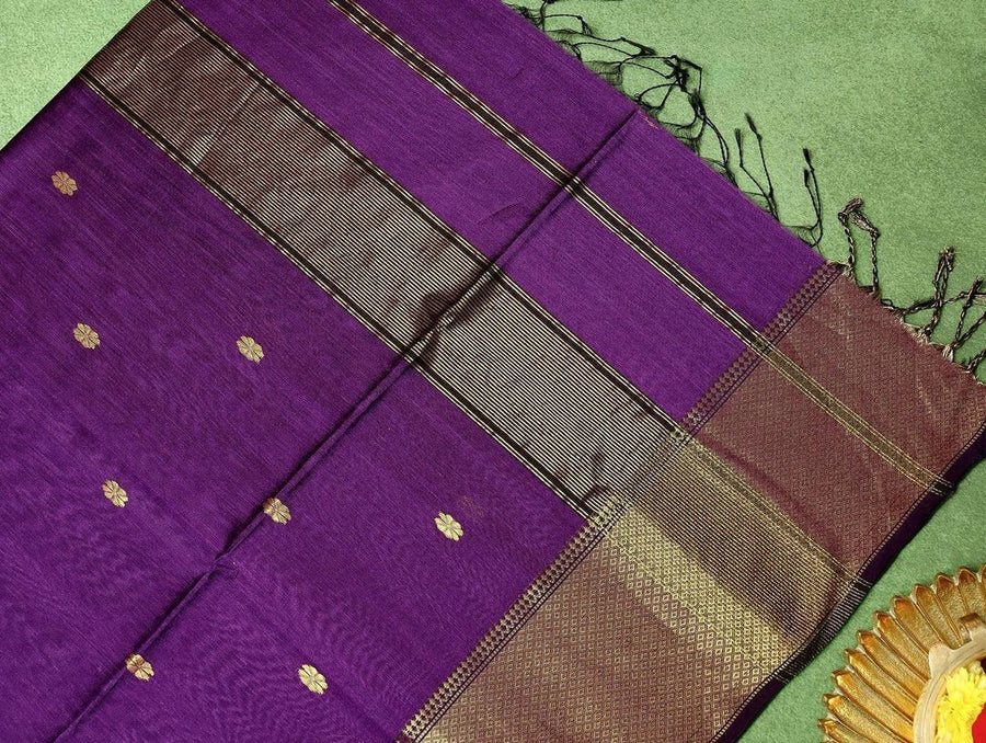 Plum Purple Maheshawari Cotton Silk Saree - Shop authentic Indian Women's Fashion by Silk Folks