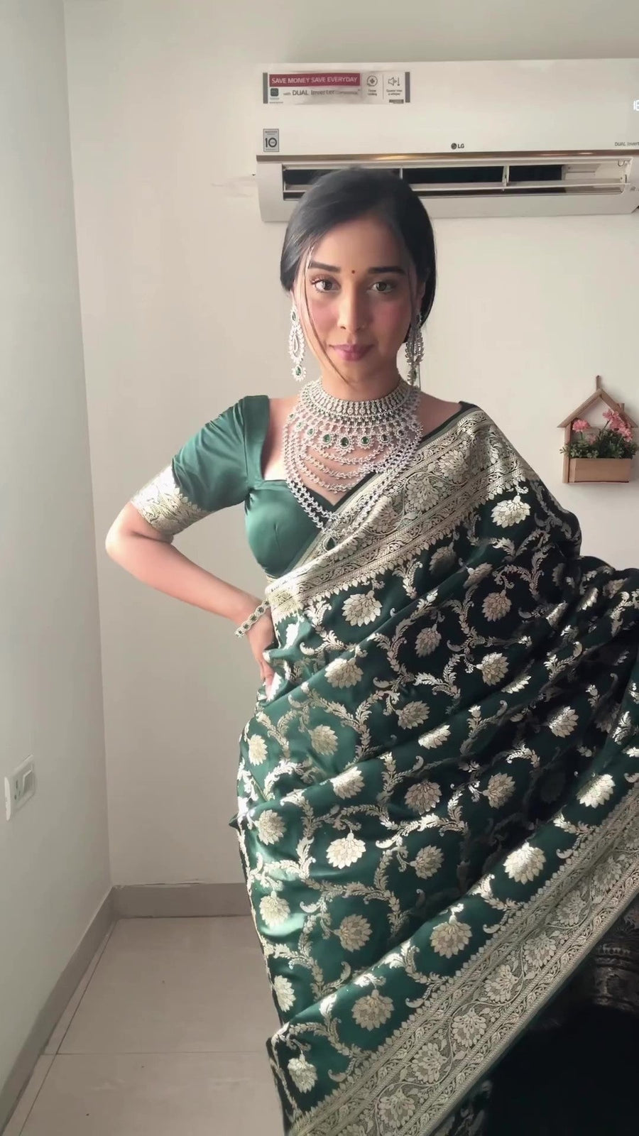 Charming 1-Minute Ready To Wear Green Soft Silk Saree - Shop authentic Indian Women's Fashion by Silk Folks