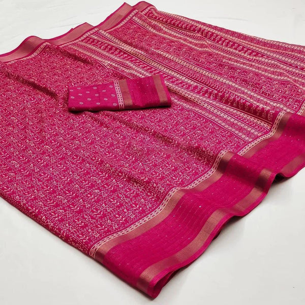 Profuse Dark Pink Digital Printed Dola Silk Saree With Exquisite Blous - Shop authentic Indian Women's Fashion by Silk Folks
