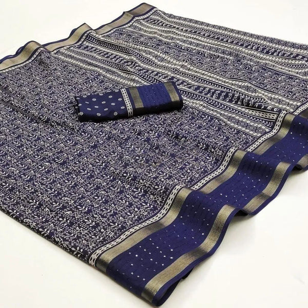 Artistic Blue Digital Printed Dola Silk Saree With Evanescent Blouse P - Shop authentic Indian Women's Fashion by Silk Folks