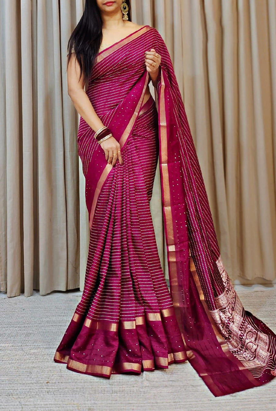 Engaging Dark Pink Digital Printed Dola Silk Saree With Gratifying Blo - Shop authentic Indian Women's Fashion by Silk Folks