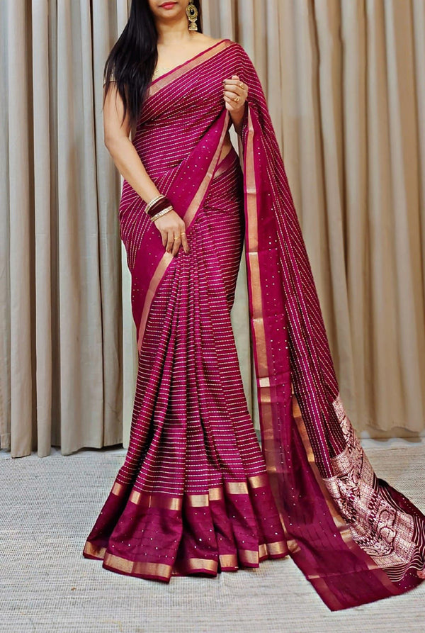 Engaging Dark Pink Digital Printed Dola Silk Saree With Gratifying Blo - Shop authentic Indian Women's Fashion by Silk Folks