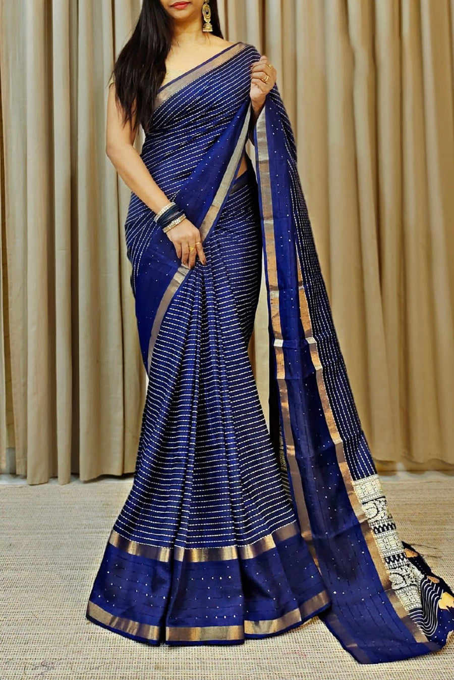 Pleasurable Navy Blue Digital Printed Dola Silk Saree With Surreptitio - Shop authentic Indian Women's Fashion by Silk Folks