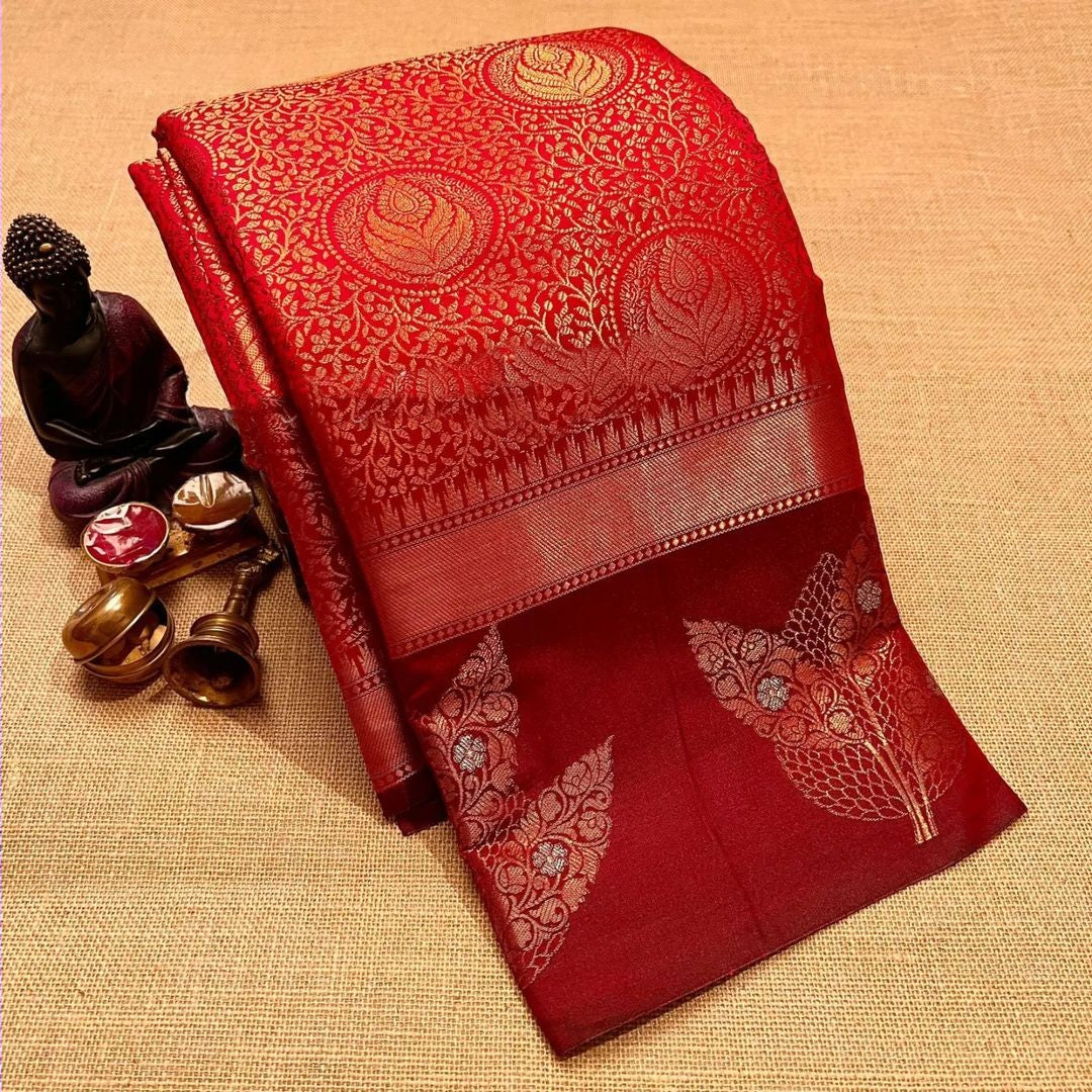 Extraordinary Red Soft Silk Saree With Murmurous Blouse Piece - Shop authentic Indian Women's Fashion by Silk Folks