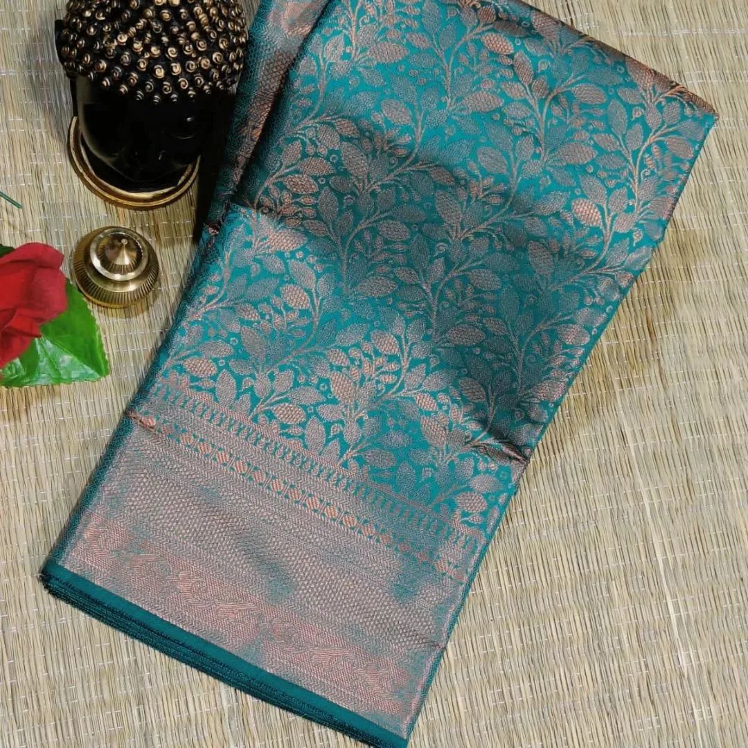 Luxuriant Rama Soft Banarasi Silk Saree With Artistic Blouse Piece - Shop authentic Indian Women's Fashion by Silk Folks