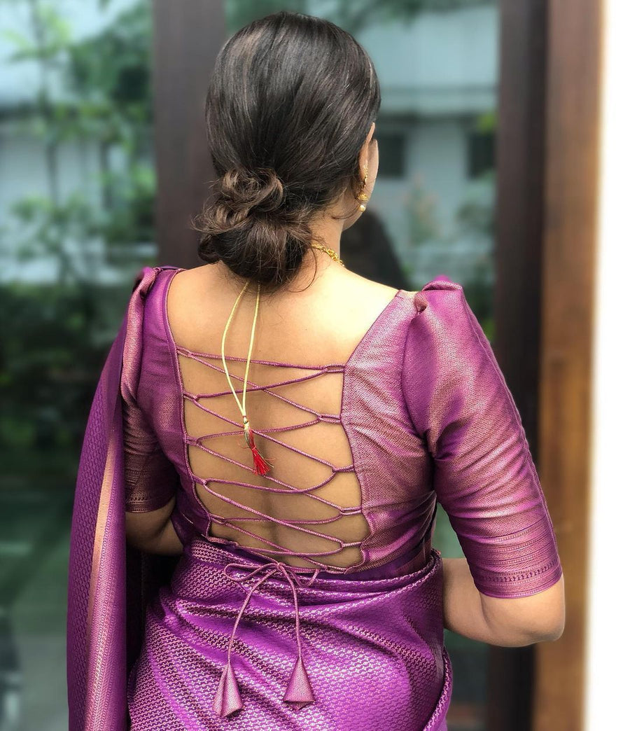 Wonderful Purple Soft Kanjivaram Silk Saree With Precious Blouse Piece - Shop authentic Indian Women's Fashion by Silk Folks
