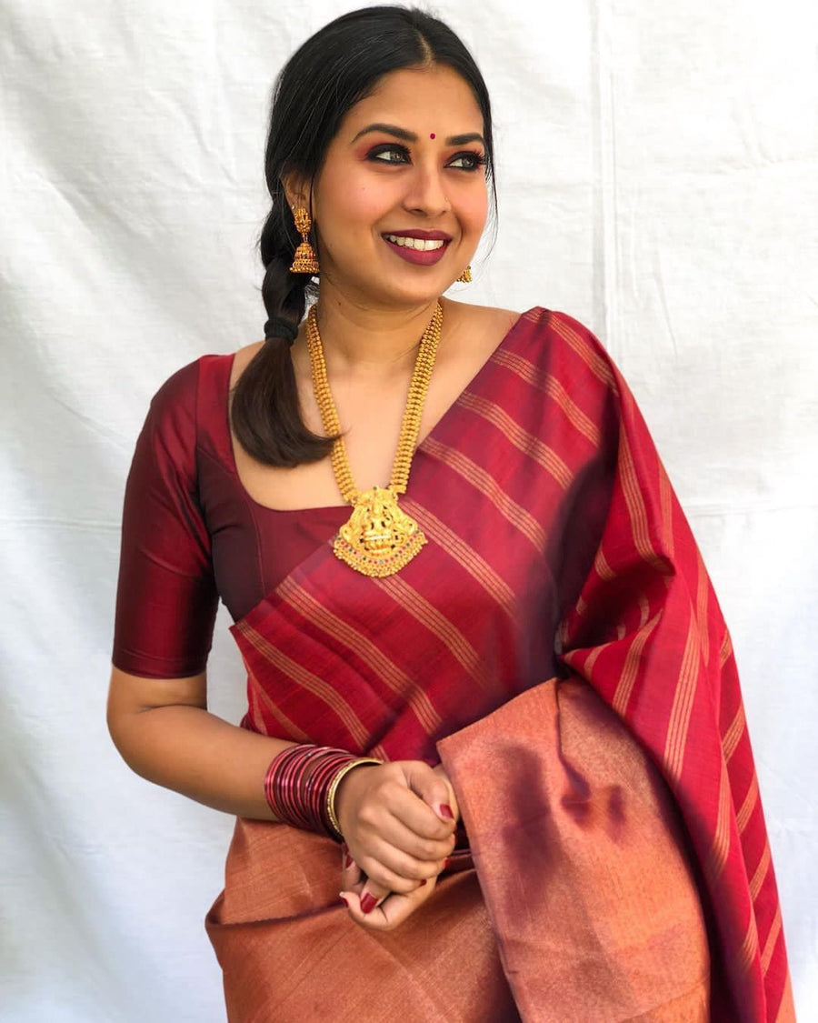 Groovy Maroon Soft Banarasi Silk Saree With Prominent Blouse Piece - Shop authentic Indian Women's Fashion by Silk Folks