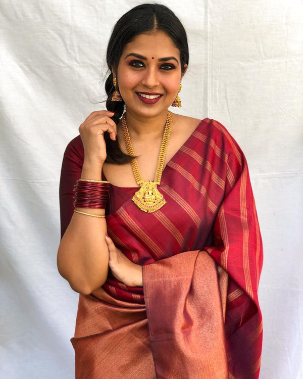 Groovy Maroon Soft Banarasi Silk Saree With Prominent Blouse Piece - Shop authentic Indian Women's Fashion by Silk Folks