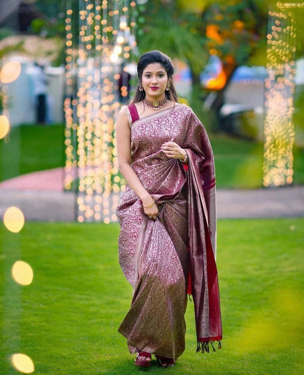 Admirable Dark Maroon Soft Banarasi  Silk Saree With Stylish Blouse Pi - Shop authentic Indian Women's Fashion by Silk Folks