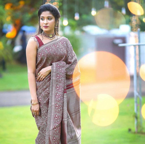 Admirable Dark Maroon Soft Banarasi  Silk Saree With Stylish Blouse Pi - Shop authentic Indian Women's Fashion by Silk Folks