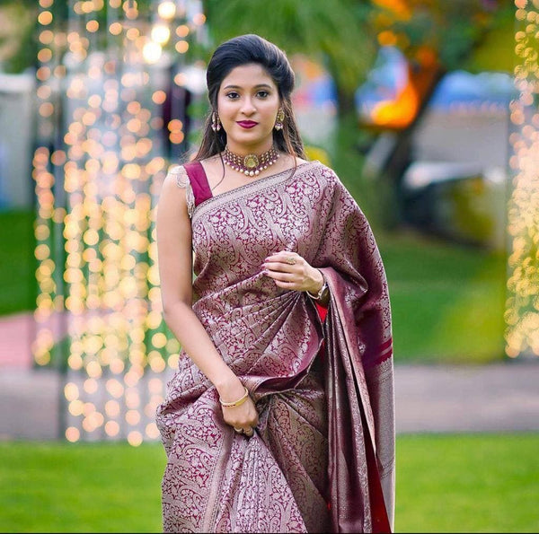 Admirable Dark Maroon Soft Banarasi  Silk Saree With Stylish Blouse Pi - Shop authentic Indian Women's Fashion by Silk Folks