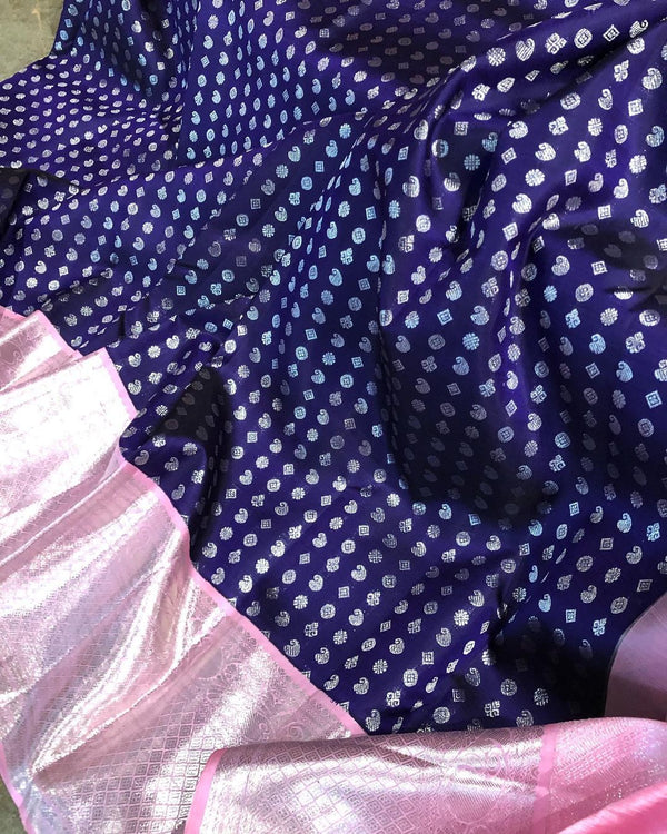 Susurrous Blue Soft Banarasi Silk Saree With Engaging Blouse Piece - Shop authentic Indian Women's Fashion by Silk Folks