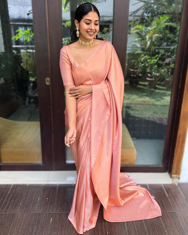 Staggering Pink Soft Banarasi Silk Saree With Amiable Blouse Piece - Shop authentic Indian Women's Fashion by Silk Folks