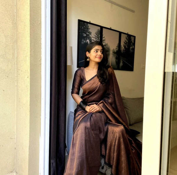 Tremendous Black Soft Banarasi Silk Saree With Elaborate Blouse Piece - Shop authentic Indian Women's Fashion by Silk Folks