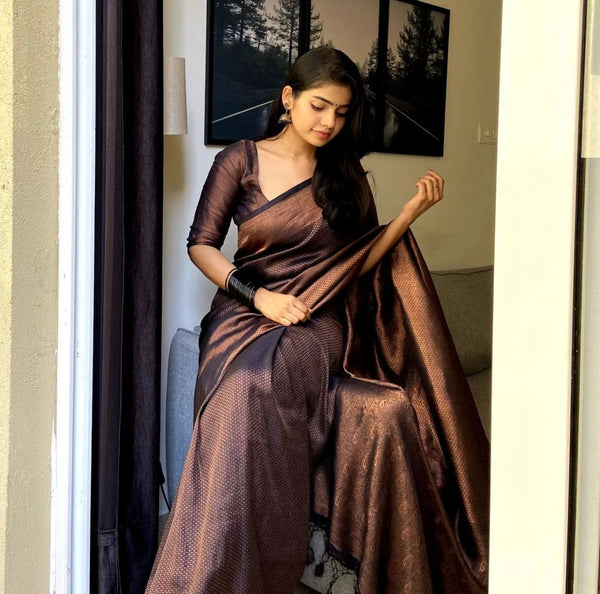 Tremendous Black Soft Banarasi Silk Saree With Elaborate Blouse Piece - Shop authentic Indian Women's Fashion by Silk Folks