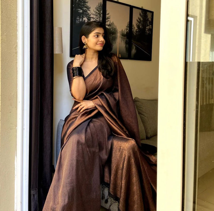 Tremendous Black Soft Banarasi Silk Saree With Elaborate Blouse Piece - Shop authentic Indian Women's Fashion by Silk Folks