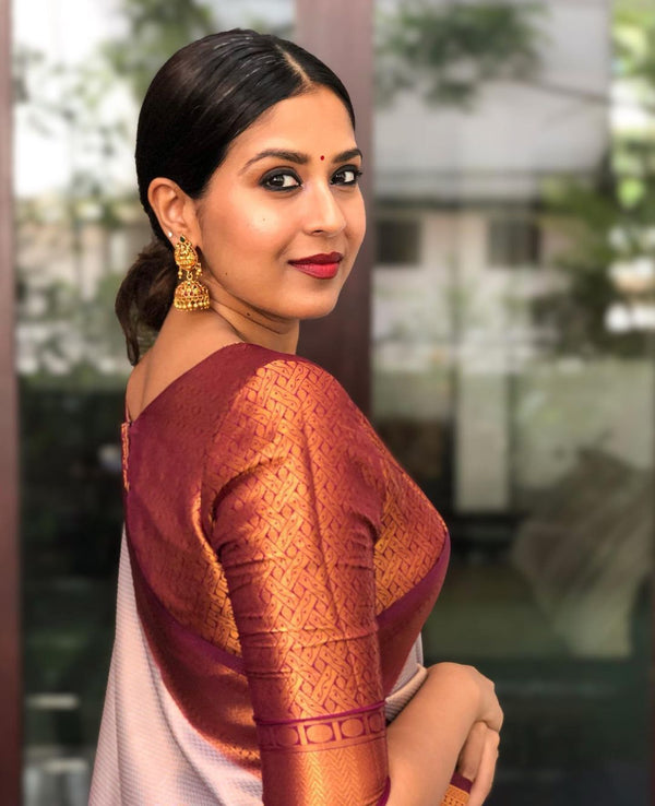 Admirable Beige Soft Banarasi Silk Saree With Gorgeous Blouse Piece - Shop authentic Indian Women's Fashion by Silk Folks