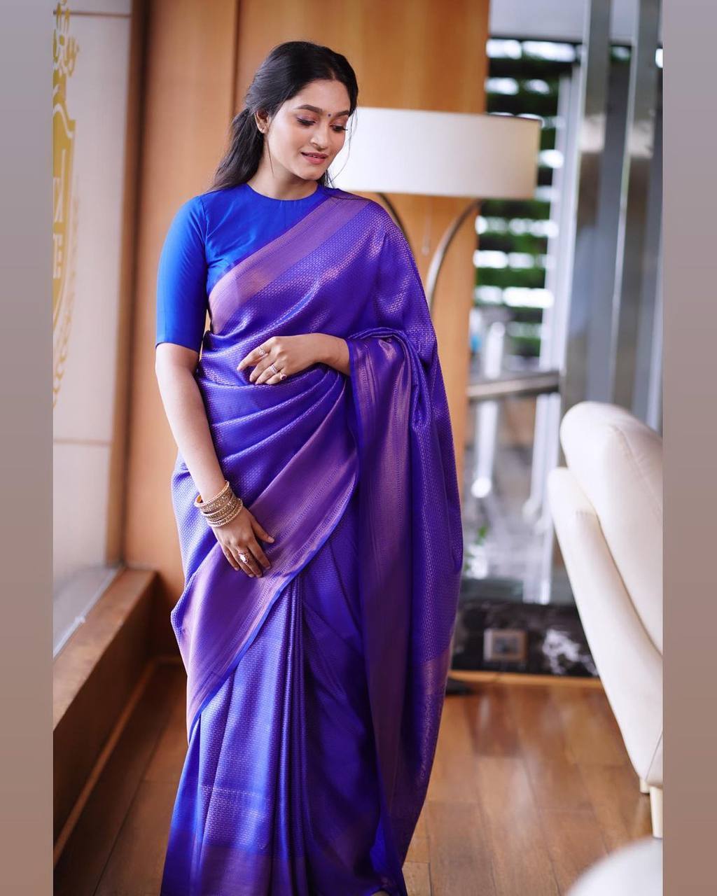 Inspiring Blue Soft Banarasi Silk Saree With Entrancing Blouse Piece - Shop authentic Indian Women's Fashion by Silk Folks