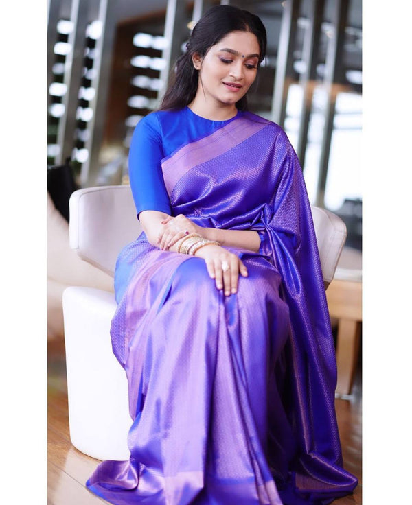 Inspiring Blue Soft Banarasi Silk Saree With Entrancing Blouse Piece - Shop authentic Indian Women's Fashion by Silk Folks