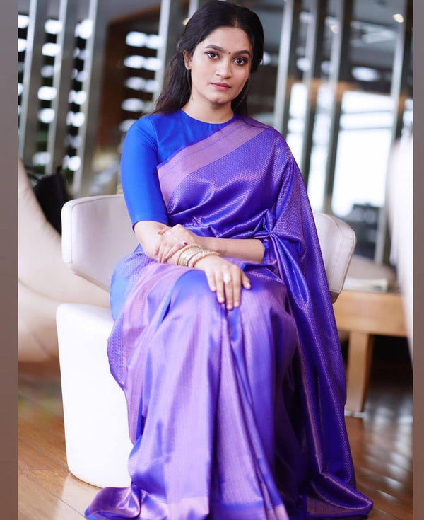Inspiring Blue Soft Banarasi Silk Saree With Entrancing Blouse Piece - Shop authentic Indian Women's Fashion by Silk Folks