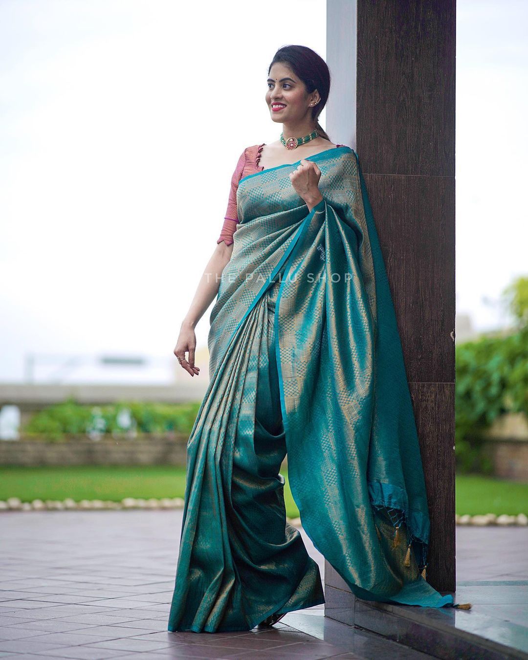 Conflate Rama Soft Silk Saree with Cynosure Blouse Piece - Shop authentic Indian Women's Fashion by Silk Folks