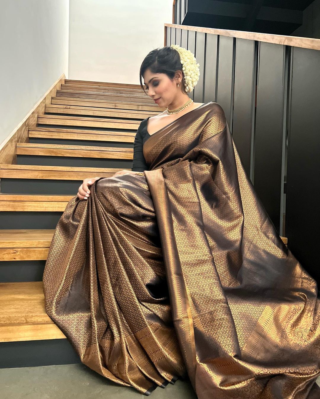 Lovely Black Soft Banarasi Silk Saree With Elaborate Blouse Piece - Shop authentic Indian Women's Fashion by Silk Folks